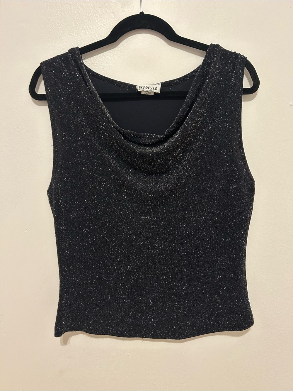 Espresso Black Sparkle Cowl Neck Sleeveless Camisole
